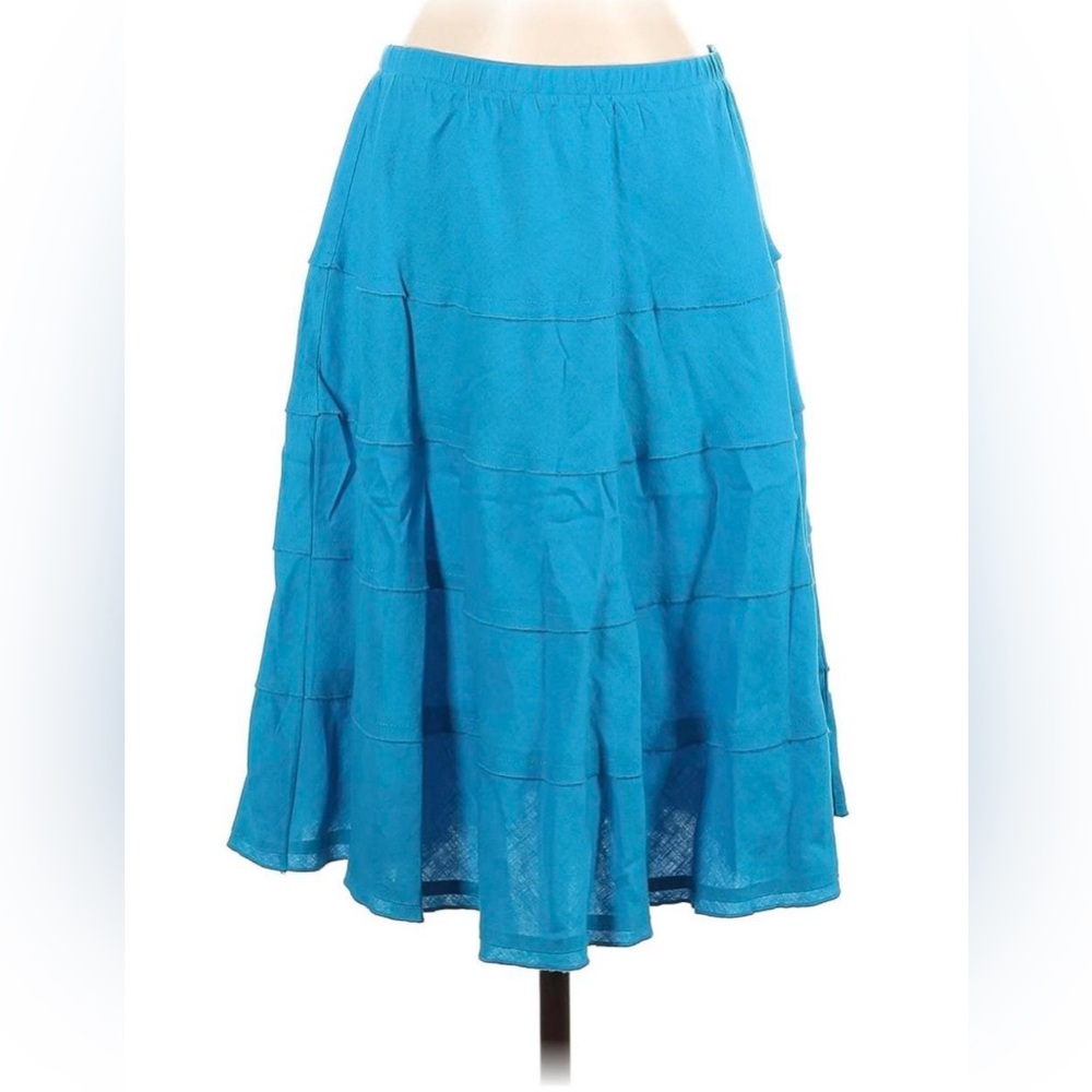 Soft Surroundings Teal A-Line Tiered Cotton Skirt